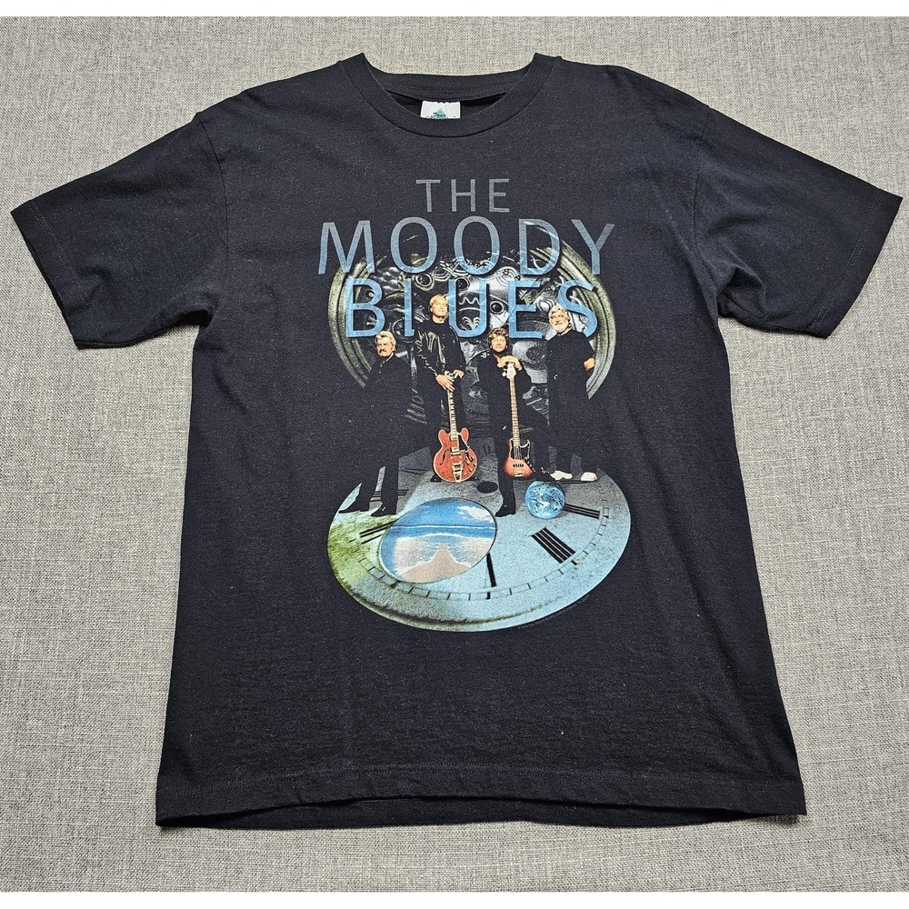 VINTAGE Moody Blues Shirt Mens Large Black Strange Times Tour New Champ Band 90s